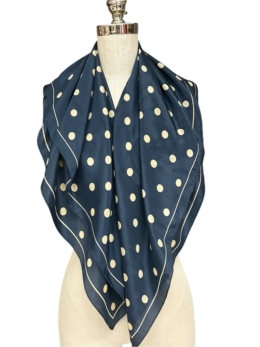 Loredano Navy Polka Dot Silk Scarf Square 35x34 Designer Italy